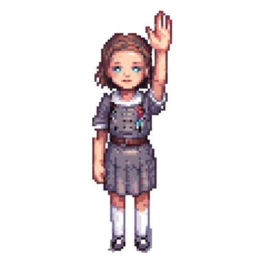 Stranger Things series, pixel art style, Eleven with her hand raised sticker