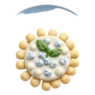 Gnocchi al Gorgonzola cream on a very elegant light grey and light blue porcelain plate sticker