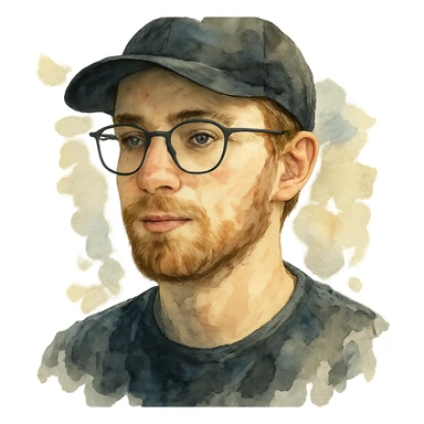 watercolor style guy in glasses and a black cap sticker