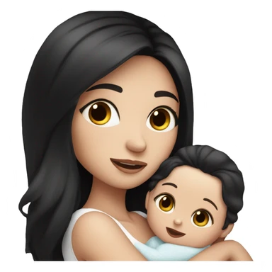 mom holding newborn baby girl with blue eyes white skin and black hair and white skin newborn girl bab white skin black hair sticker