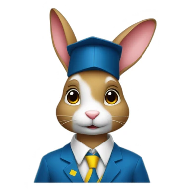 A rabbit student in a suit in the color of the Ukrainian flag in a square academic cap sticker
