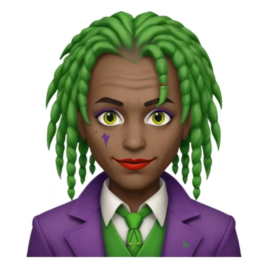 joker with dark skin, green dreadlocks, binary code motifs, partial white makeup sticker