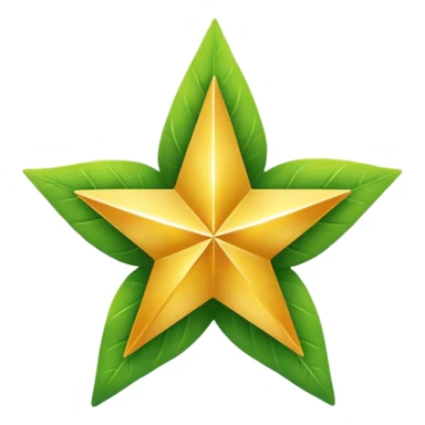 "A vibrant, golden five-pointed star emoji, with graceful green leaves subtly integrated into its points or wrapping around its base. The design should feel radiant and positive. Clean, vector-style, 32x32 pixel icon. Transparent background. Icon for achievement in health." sticker