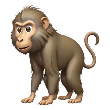 cinematic-hairy baboon-full-body-standing on all fours-emoji,-head-tilted-dramatically,-thick-grey-and-brown-fur,-simplified-yet-realistic-focused-features,-highly-detailed,-glowing-with-an-almost-sarcastic-glow expressive eyes, his top half covered in hair sticker