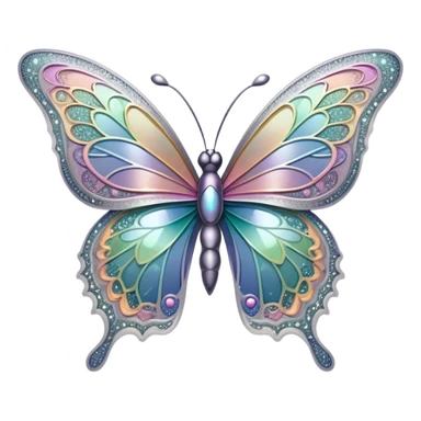 Pastel sparkly grey glittery iridescent rainbow transparent butterfly with detailed intricate patterns sticker
