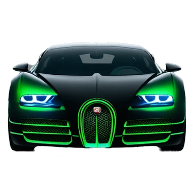 Green neon colored light under a black Bugatti  sticker