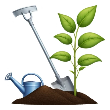 An icon featuring a shovel, a plant symbolizing agronomy. The design includes crops, a field, and a watering can, representing the science of soil management, crop production, and sustainable farming. Transparent background highlights agricultural research and growth. sticker