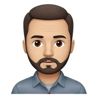 Puerto Rican actor René Monclova with round face, wide jaw, light skin. Expressive dark brown eyes, thick eyebrows. Short brown hair with receding hairline. Messy beard, brown with some gray patches. Wearing a dark button-down shirt. sticker