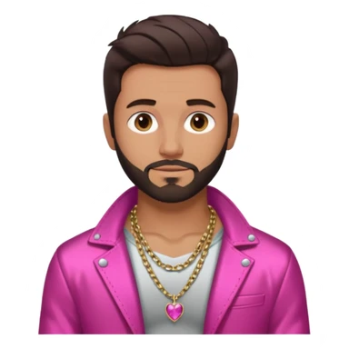 Frankie Zulferino with dark brown hair and short beard shirtless with necklace, dark pink metallic jacket sticker