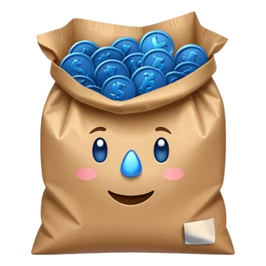 brown bag of blue coins sticker