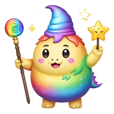 Kawaii derpy fat rainbow monster with magic wand  sticker