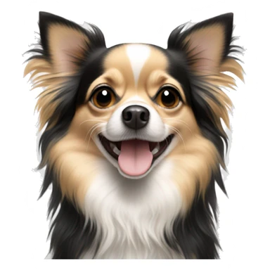 black white and tan long-haired chihuahua looking happy sticker