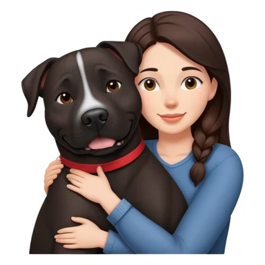 Brunette hugging happy big black amstaff dog sticker