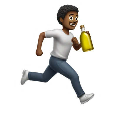 A man running with olive oil bottle sticker