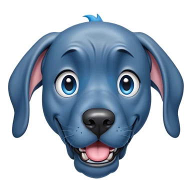 Cinematic Comical Blue Great Dane Portrait Emoji, Head tilted dramatically with an exaggeratedly amused expression, featuring a striking blue Fur with a glossy finish, wide, expressive steel-blue eyes filled with playful disbelief, Simplified yet hilariously expressive features, highly detailed, glowing with a slightly sassy glow, high shine, dramatic yet playful, stylized with an air of cheeky charm, bright and endearing, soft glowing outline, capturing the essence of a spirited and over-the-top guardian, so meme-worthy it feels like it could side-eye its way into internet fame instantly! sticker