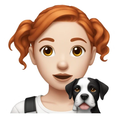 Red haired girl with septum piercing holding black and white English Staffordshire dog sticker
