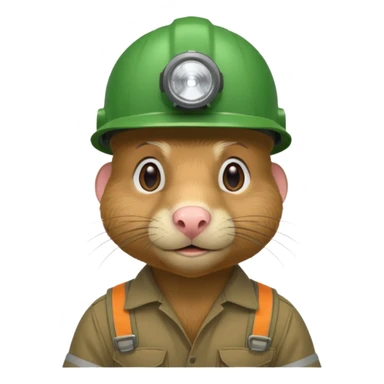 a mole rat, green helmet, headlamp, worker cloth sticker