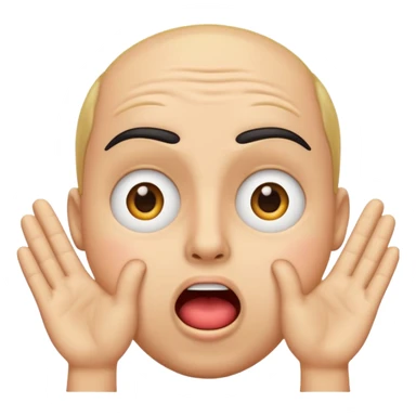 a shocked emoji, with their mouth and eyes are wide open, eyebrows  raised, and palms against his cheeks. sticker