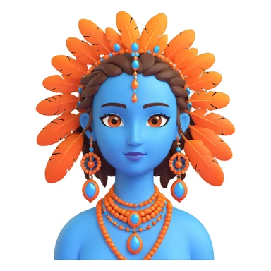 blue avatar emoji with detailed facial markings, feathers in hair, jewelry, and expressive eyes, inspired by the provided reference image sticker