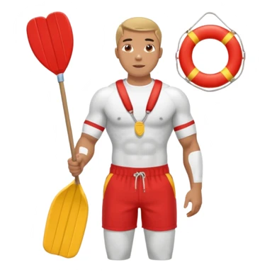 Male lifeguard – red shorts, whistle around neck, holding rescue float, full body sticker