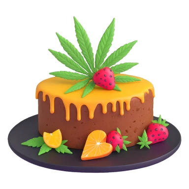 colorful frosted fruit cake with cannabis leaf on a plate sticker