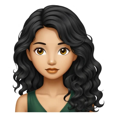 Alluring thai olive skin shiny long black wavy textured tousled hair sticker