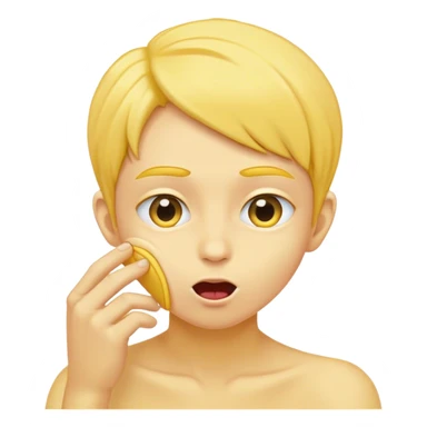 Original yellow face tucking invisible hair behind ear and biting lip sticker