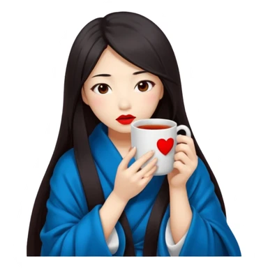 sexy asian japanese girl, red lips, long dark hair, feeling ill, sickness, nose is red due to sickness, fully covered by blanket - even head, holding tea mug in hands sticker