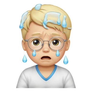 blond baby boy crying with glasses sticker
