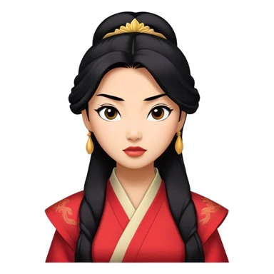 Cinematic Realistic Mulan Portrait, depicted with lifelike skin texture, soft natural lighting, and intricately detailed long black hair styled elegantly. Her deep, expressive eyes exude determination and grace, complemented by a serene yet confident expression. She is dressed in her classic attire, with rich fabric textures and delicate folds that catch the light beautifully. The portrait features a soft, enchanting glow with a natural, radiant finish, capturing the essence of timeless strength and beauty in a realistic and painterly style, evoking a sense of depth and authenticity. sticker