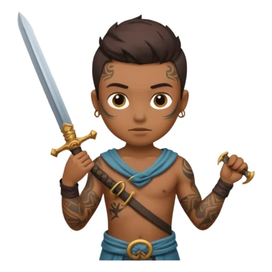 tattoed warrior ancient kid holding sword sticker