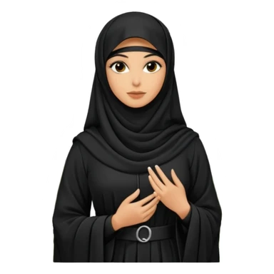 A beautiful woman in a modern black abaya and niqab, only her stunning eyes are visible. Standing in an outdoor garden with palm trees. Realistic photo, natural light, soft focus background. sticker