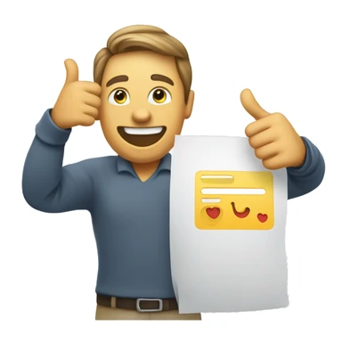 "A person holding a feedback form with a happy face emoji and a thumbs-up gesture, representing positive feedback." sticker