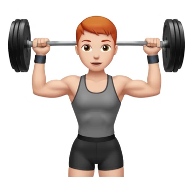redhead person with buzzcut lifting weights sticker