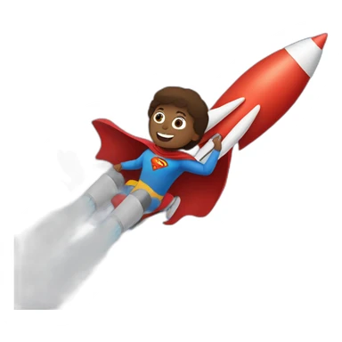 person dressed with a superhero cape but without mask is riding on a rocket sticker