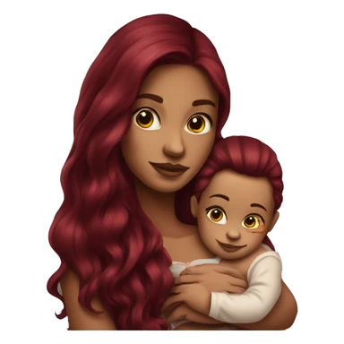 Beautiful tattooed burgundy long haired woman holding a baby sticker