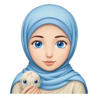 Turkish beautiful finish Konya girl blue eyes with cloudy hijab does knitting  sticker