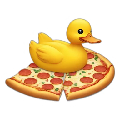 yellow duck frontal face eating pizza with hands sticker