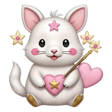 GENERATE ME A MOMONGA WHITE ANIMAL  FROM CHIIKAWA AND PUT A SAKURA FLOWER ON HIS HEAD AND A STAR PELT ON HIS BELLY AND A HEART PURSE ON HIS ARM WITH HIS FACE MAKE HIS TOUNGE STICK OUT WITH A LITTLEPINCH OFDROOL AND MAKE HIM ANIME sticker