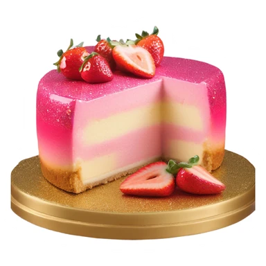 Pink ombre glaze cheesecake with glitter and strawberries  sticker