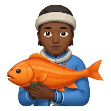 inuit man with traditional clothes and orange fish sticker