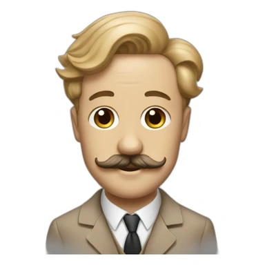 Man with side parting, Charlie Chaplin moustache and tan suit sticker
