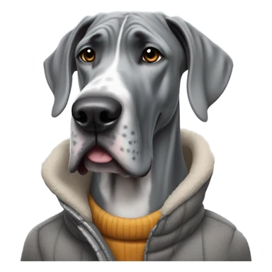 Grey great dane with human winter coat sticker