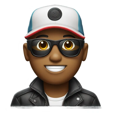 boy with microphone in cap and sunglasses sticker