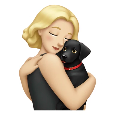 Blonde lady cuddling a black Labrador with a red collar  sticker