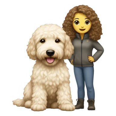 cream mini golden doodle with brunette girl  sticker