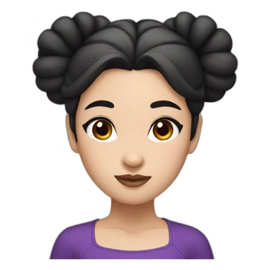 Asian girl with black double bun hair, purple top and eyeliner makeup sticker