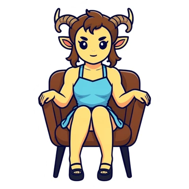 Satyr with mini skirt sitting in chair  sticker