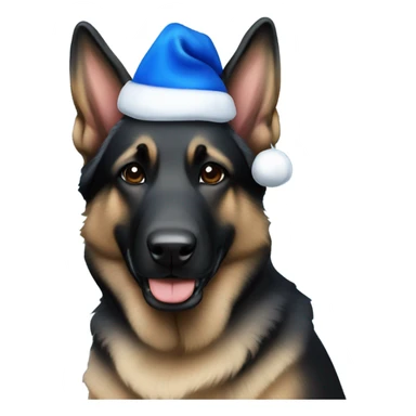 All black German shepherd with blue Santa hat sticker