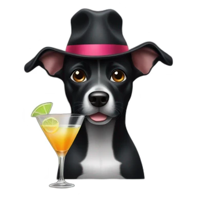 Black dog with hat drinking a martini sticker
